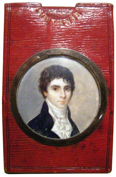 " To remember of friendship", lether case with miniature on ivory and a memory note book Item ID 2199