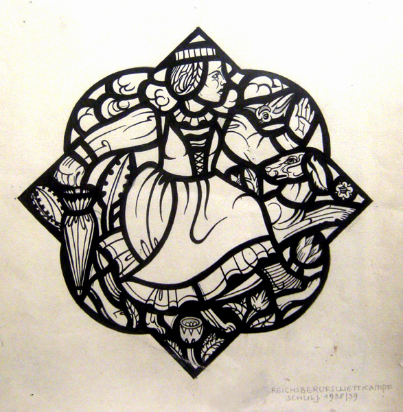 " Folk types" , 4 original Art Deco designs for stained-glass window Item ID 2370