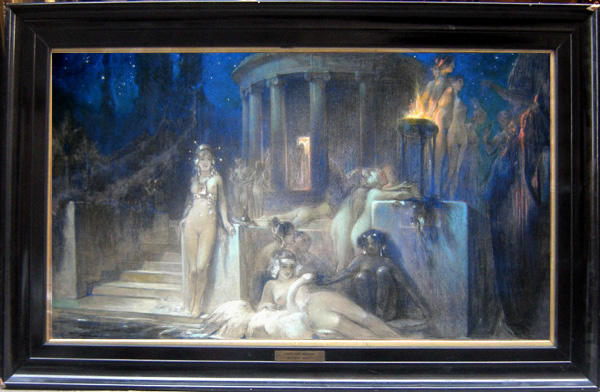 "Attic Night", rare symbolistic painting by the best pupil of Hans Makart Item ID 2655