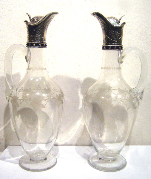 A Pair of Silver /Glass Carafes (2)