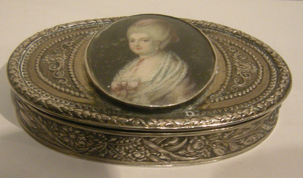 France or England , 18th century, miniature painted on ivory, diefferent silver marks