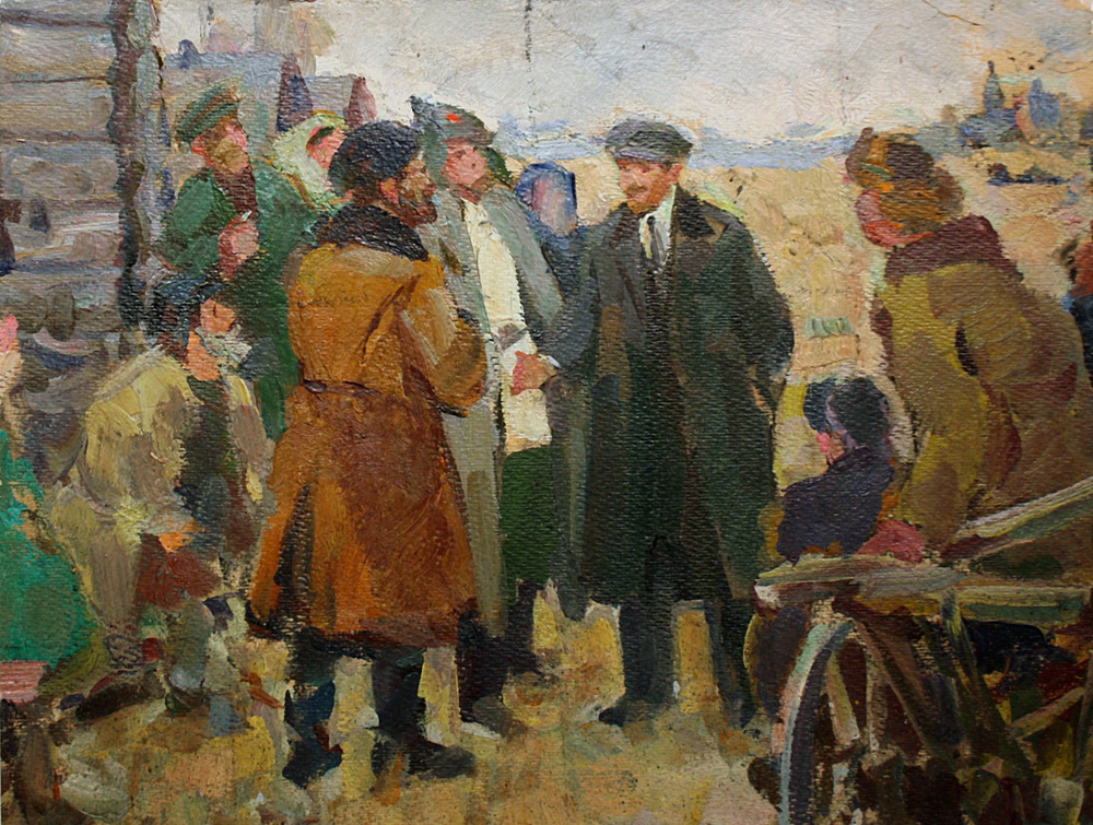 " Lenin among peasants", oil study to Soviet propaganda painting Item ID 4311
