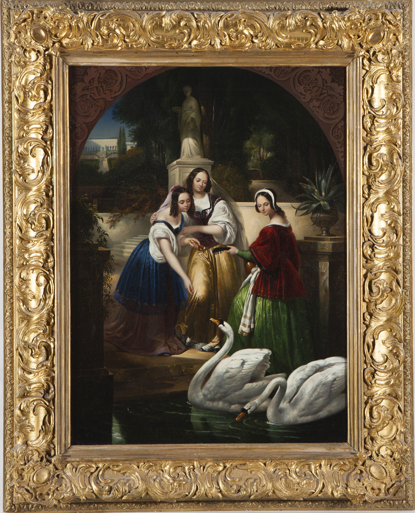 " Three women feeding swans", from the former property of the Prussian King Friedrich Wilhelm III Item ID 4338