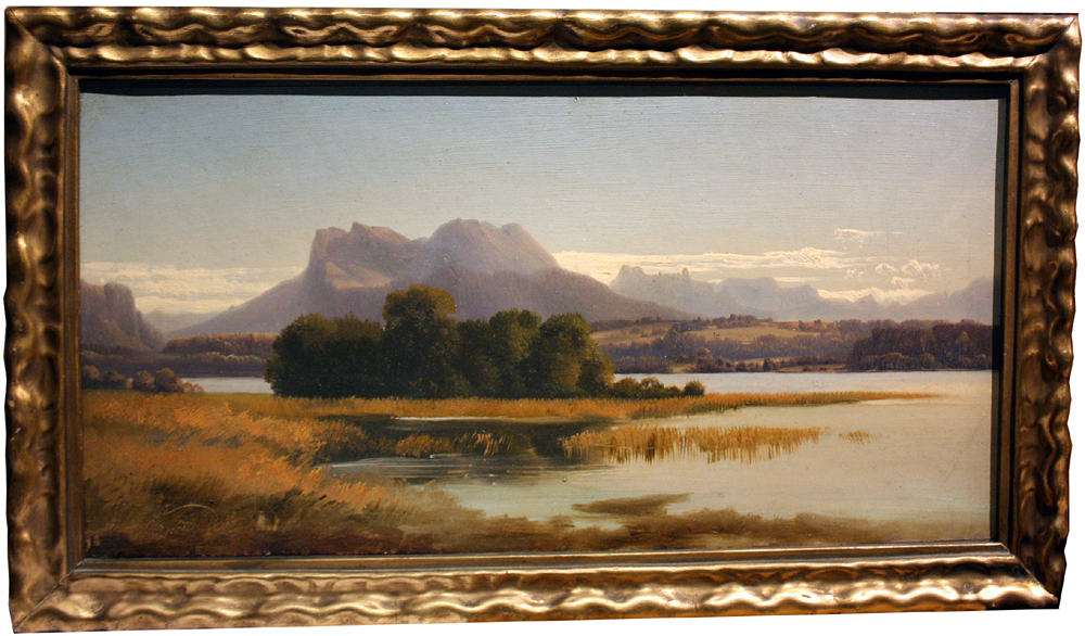 "Bavarian (?) landscape with a lake and mountains" signed indistinctly Item ID 4498