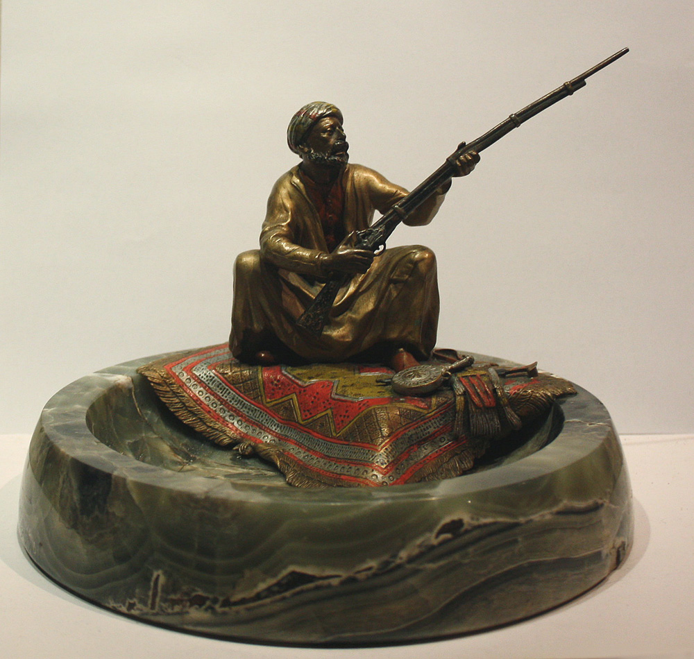"Arab warrior", antique bronze with stone bowl for business cards Item ID 5352