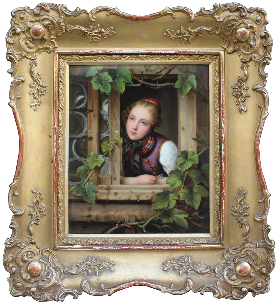  The Girl at the Window, painting on porcelain plaque Item ID 6827
