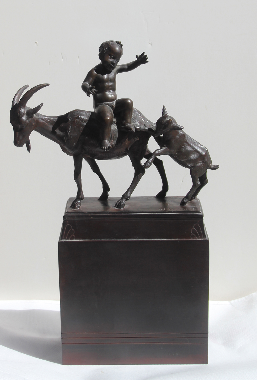 Art Nouveau bronze composition "Boy with Goats"