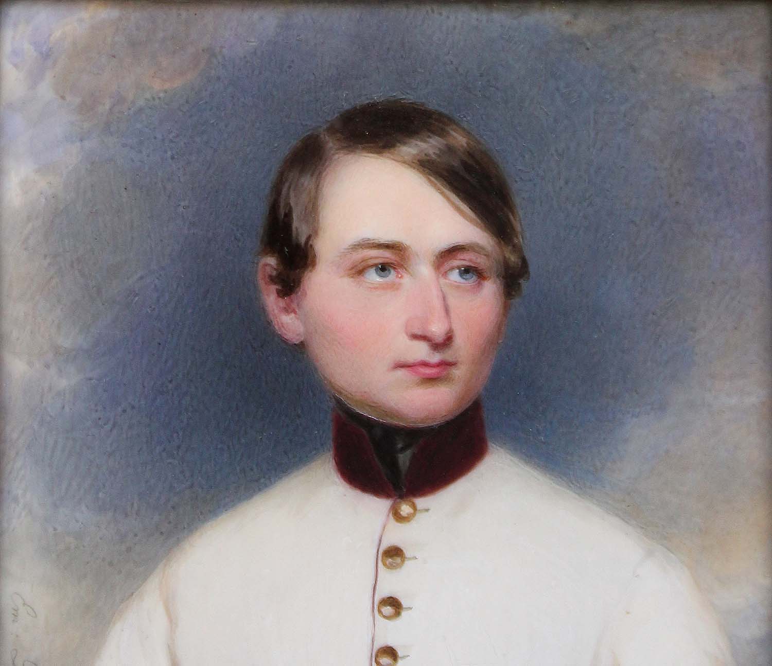 Portrait miniature of a young officer of an Austrian infantry regiment, half-length, in a white coat with red collar – Bild 2