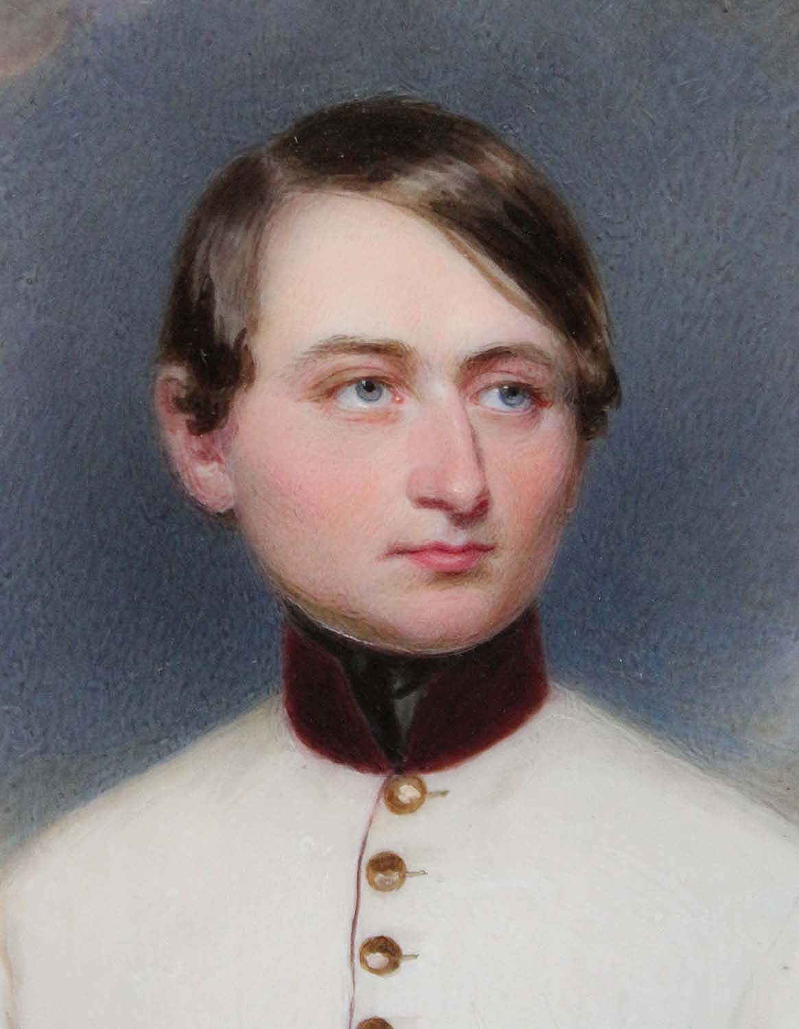 Portrait miniature of a young officer of an Austrian infantry regiment, half-length, in a white coat with red collar – Bild 3