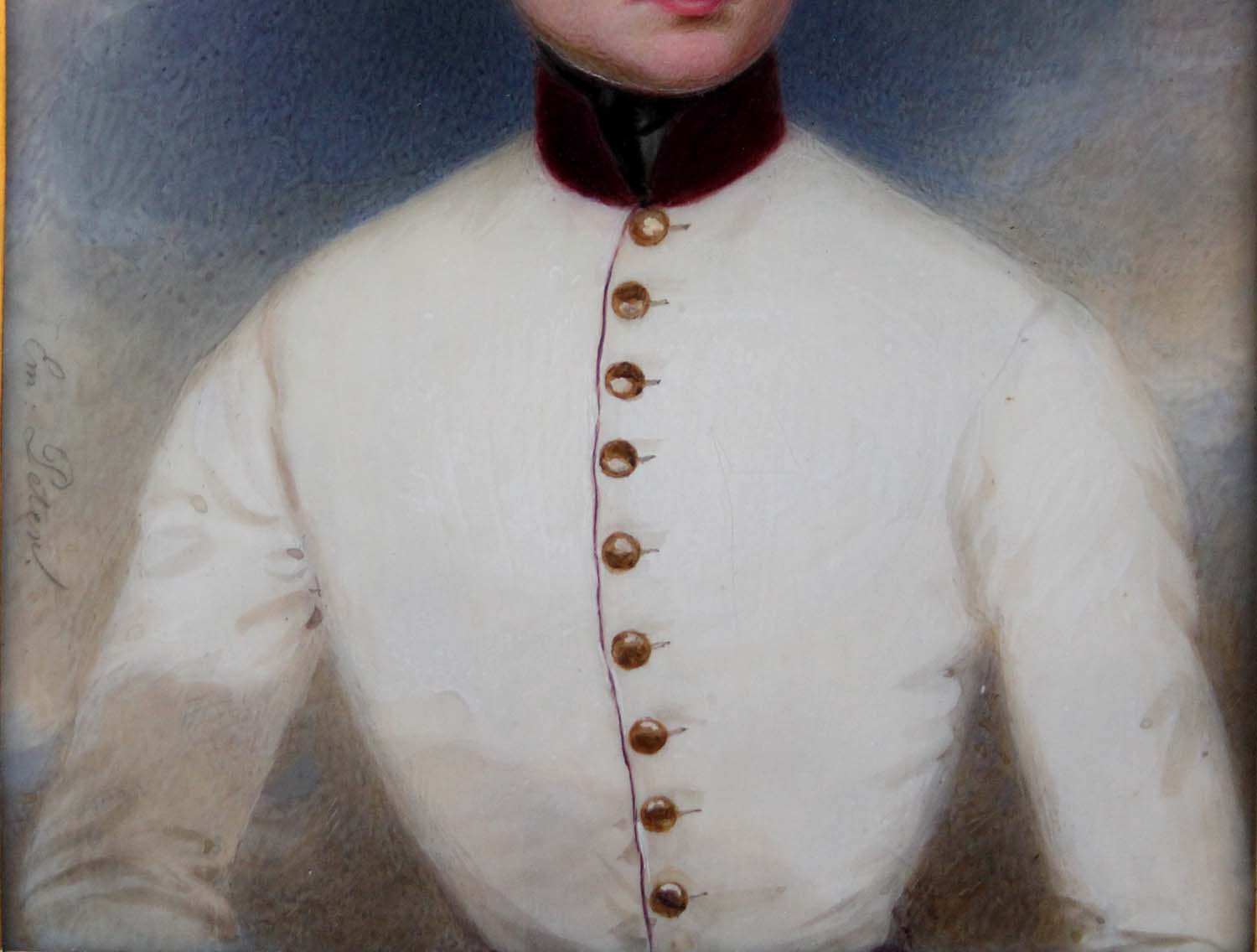 Portrait miniature of a young officer of an Austrian infantry regiment, half-length, in a white coat with red collar – Bild 4