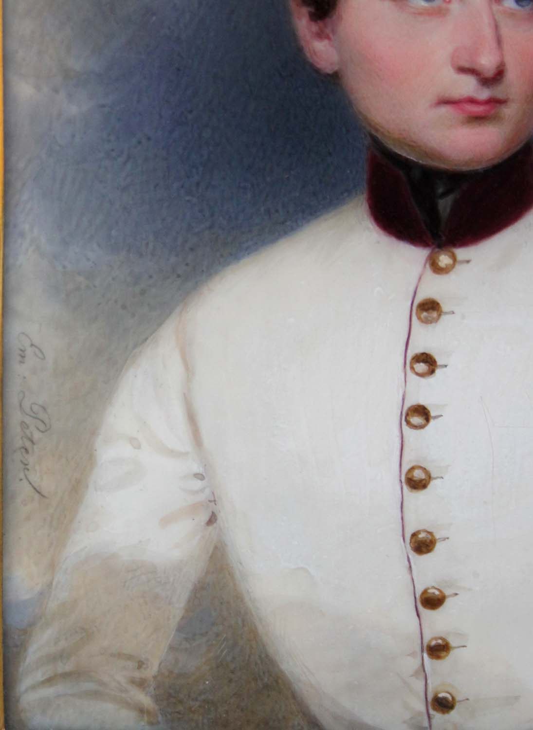 Portrait miniature of a young officer of an Austrian infantry regiment, half-length, in a white coat with red collar – Bild 5